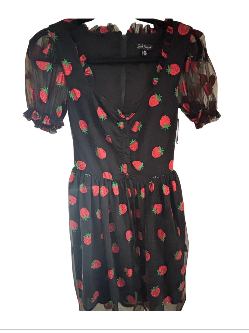 Black Strawberry Print Dress